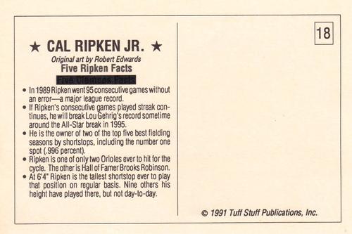 1991 Tuff Stuff Magazine Postcard Inserts #18 Cal Ripken Jr. Back