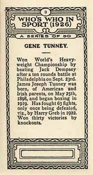 1927 British-American Tobacco Who's Who in Sports #3 Gene Tunney Back