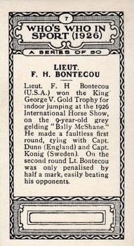 1927 British-American Tobacco Who's Who in Sports #7 Lieut. F.H. Bontecou Back