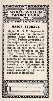1927 British-American Tobacco Who's Who in Sports #10 Major H. O. D. Segrave Back