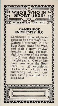 1927 British-American Tobacco Who's Who in Sports #11 Cambridge Univ. B.C. Back