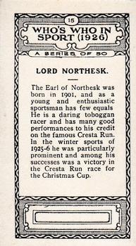1927 British-American Tobacco Who's Who in Sports #15 Lord Northesk Back