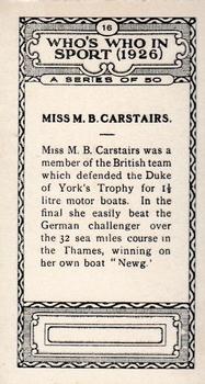 1927 British-American Tobacco Who's Who in Sports #16 Miss M.B. Carstairs Back