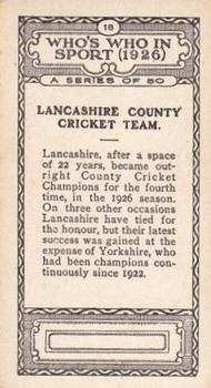1927 British-American Tobacco Who's Who in Sports #18 Lancashire County Cricket Team Back
