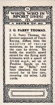 1927 British-American Tobacco Who's Who in Sports #19 J.G. Parry-Thomas Back