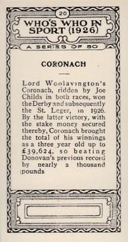 1927 British-American Tobacco Who's Who in Sports #20 Coronach Back