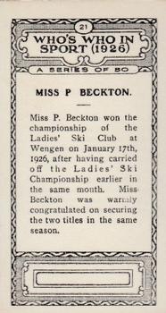 1927 British-American Tobacco Who's Who in Sports #21 Miss P. Beckton Back