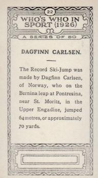 1927 British-American Tobacco Who's Who in Sports #22 Dagfinn Carlsen Back