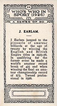 1927 British-American Tobacco Who's Who in Sports #24 J. Earlam Back