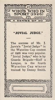 1927 British-American Tobacco Who's Who in Sports #25 Jovial Judge Back