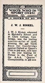 1927 British-American Tobacco Who's Who in Sports #27 J.W.J. Rinkel Back