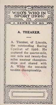 1927 British-American Tobacco Who's Who in Sports #29 A. Theaker Back