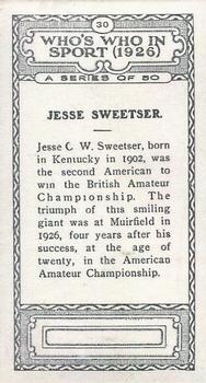 1927 British-American Tobacco Who's Who in Sports #30 J. Sweetser Back