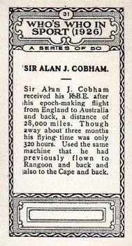 1927 British-American Tobacco Who's Who in Sports #31 Sir. Alan J. Cobham Back