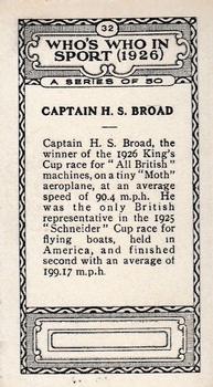 1927 British-American Tobacco Who's Who in Sports #32 Captain H.S. Broad Back