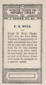 1927 British-American Tobacco Who's Who in Sports #33 F. H. Wyld Back