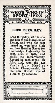 1927 British-American Tobacco Who's Who in Sports #34 Lord Burghley Back