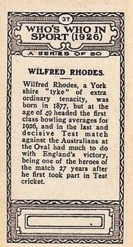 1927 British-American Tobacco Who's Who in Sports #37 Wilfred Rhodes Back
