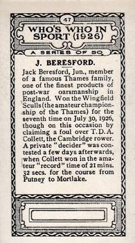 1927 British-American Tobacco Who's Who in Sports #47 J. Beresford Back