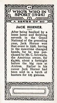 1927 British-American Tobacco Who's Who in Sports #48 Jack Horner Back