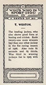 1927 British-American Tobacco Who's Who in Sports #50 T. Weston Back