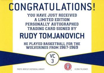2004 TK Legacy Michigan Wolverines - Varsity Club Autographs #VC3 Rudy Tomjanovich Back