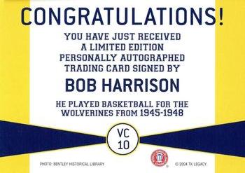 2004 TK Legacy Michigan Wolverines - Varsity Club Autographs #VC10 Bob Harrison Back