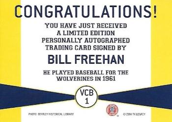 2004 TK Legacy Michigan Wolverines - Varsity Club Autographs #VCB1 Bill Freehan Back