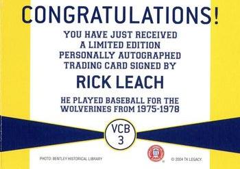 2004 TK Legacy Michigan Wolverines - Varsity Club Autographs #VCB3 Rick Leach Back