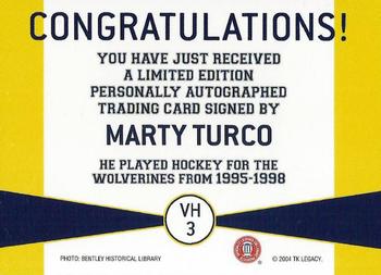 2004 TK Legacy Michigan Wolverines - Varsity Club Autographs #VH3 Marty Turco Back