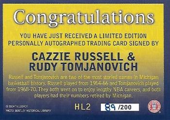 2004 TK Legacy Michigan Wolverines - Historical Links Autographs #HL2 Cazzie Russell / Rudy Tomjanovich Back