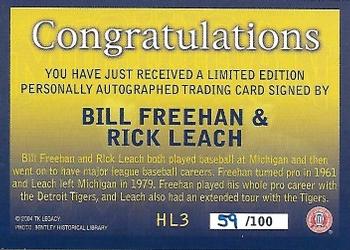 2004 TK Legacy Michigan Wolverines - Historical Links Autographs #HL3 Bill Freehan / Rick Leach Back