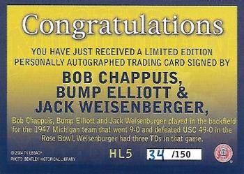 2004 TK Legacy Michigan Wolverines - Historical Links Autographs #HL5 Jack Weisenburger / Bob Chappuis / Bump Elliott Back