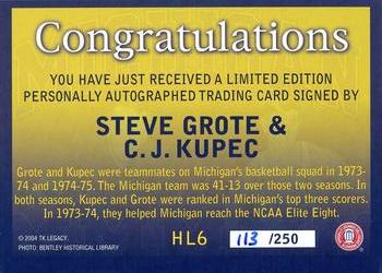2004 TK Legacy Michigan Wolverines - Historical Links Autographs #HL6 Steve Grote / C.J. Kupec Back