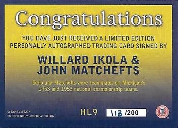 2004 TK Legacy Michigan Wolverines - Historical Links Autographs #HL9 Willard Ikola / John Matchefts Back