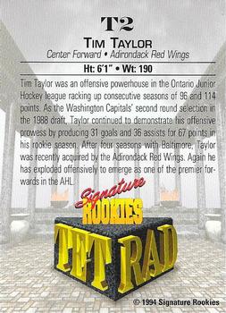 1994 Signature Rookies Tetrad - Previews T-Prefix, Black Letters #T2 Tim Taylor Back