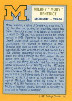 1991 College Classics Michigan Wolverines #NNO Moby Benedict Back