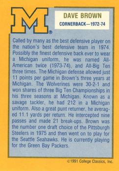 1991 College Classics Michigan Wolverines #NNO Dave Brown Back