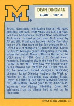 1991 College Classics Michigan Wolverines #NNO Dean Dingman Back