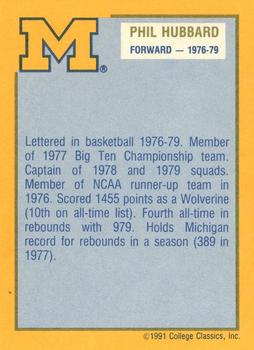 1991 College Classics Michigan Wolverines #NNO Phil Hubbard Back