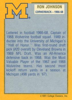 1991 College Classics Michigan Wolverines #NNO Ron Johnson Back