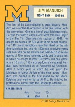 1991 College Classics Michigan Wolverines #NNO Jim Mandich Back