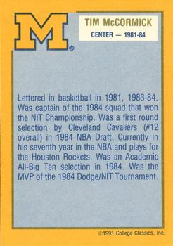 1991 College Classics Michigan Wolverines #NNO Tim McCormick Back