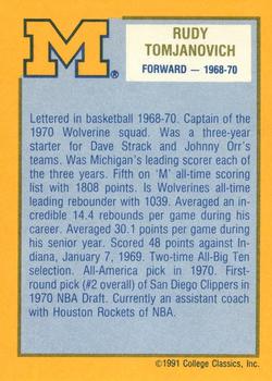1991 College Classics Michigan Wolverines #NNO Rudy Tomjanovich Back