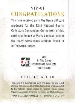 2011 In The Game National Sports Collectors Convention VIP #VIP-01 Mario Lemieux Back