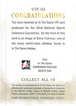 2011 In The Game National Sports Collectors Convention VIP #VIP-03 Steve Yzerman Back