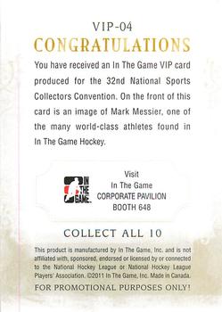 2011 In The Game National Sports Collectors Convention VIP #VIP-04 Mark Messier Back