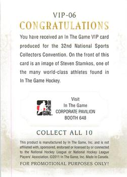 2011 In The Game National Sports Collectors Convention VIP #VIP-06 Steven Stamkos Back
