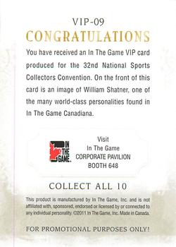 2011 In The Game National Sports Collectors Convention VIP #VIP-09 William Shatner Back