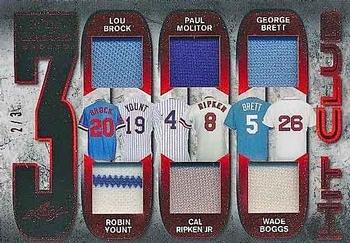 2018 Leaf In The Game Used Sports - 3000 Hit Club Relics Red Prismatic #3HC-01 Lou Brock / Robin Yount / Paul Molitor / Cal Ripken Jr. / George Brett / Wade Boggs Front